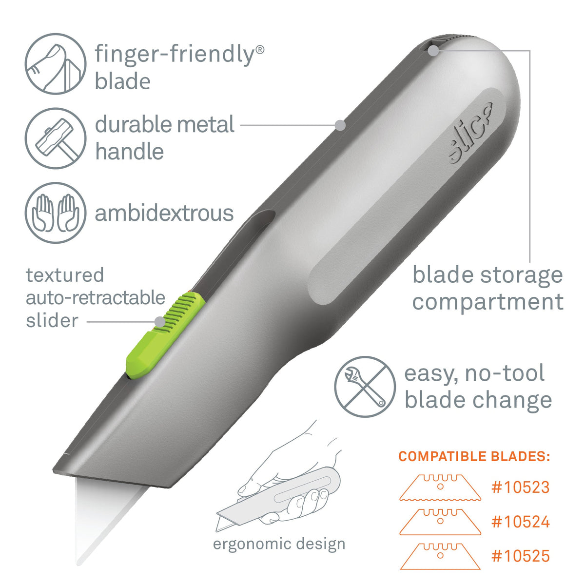Slice 10491 Auto-Retractable Metal-Handle Utility Knife