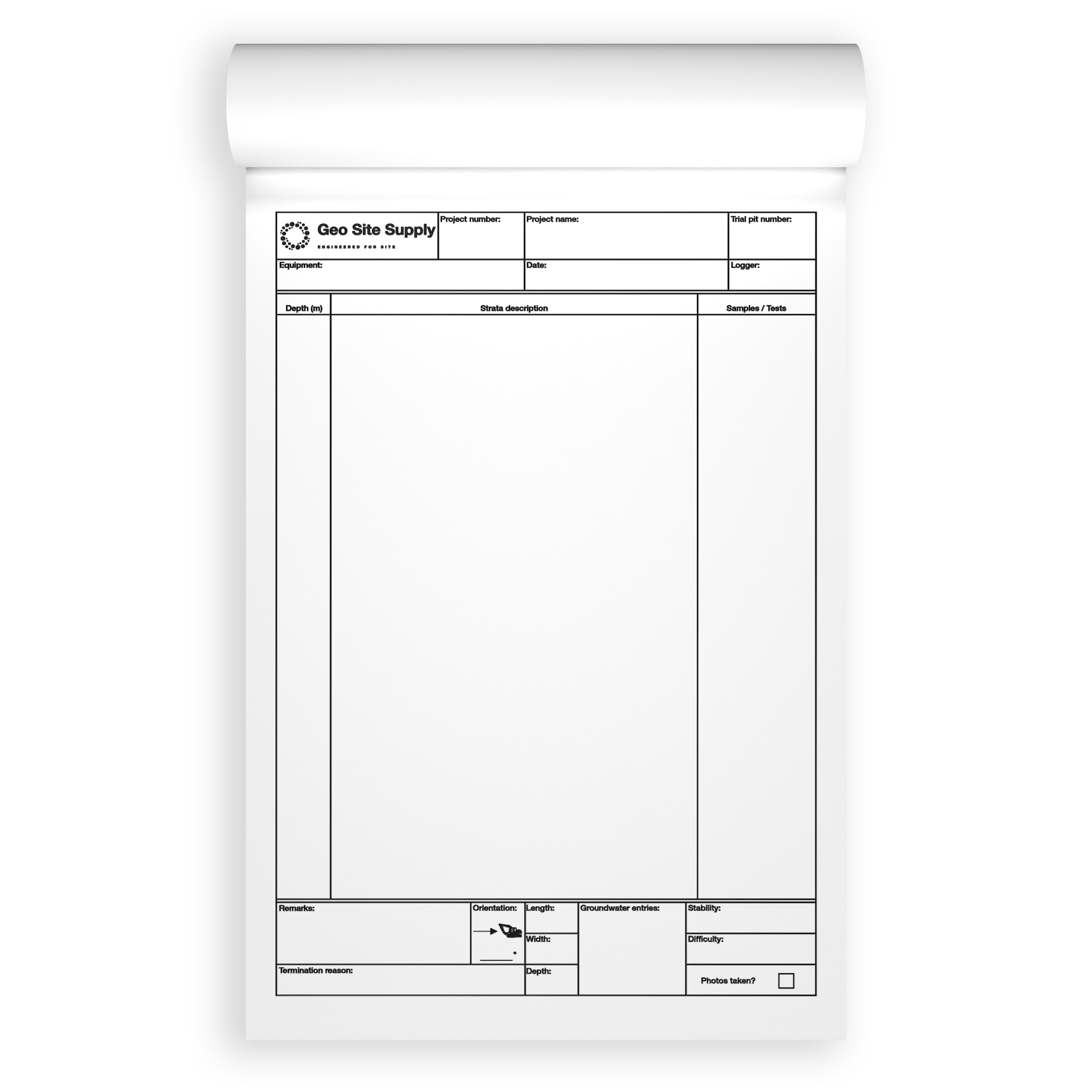 Pack of 10 A4 trial pit log book field pads for site investigation team and project bulk supply