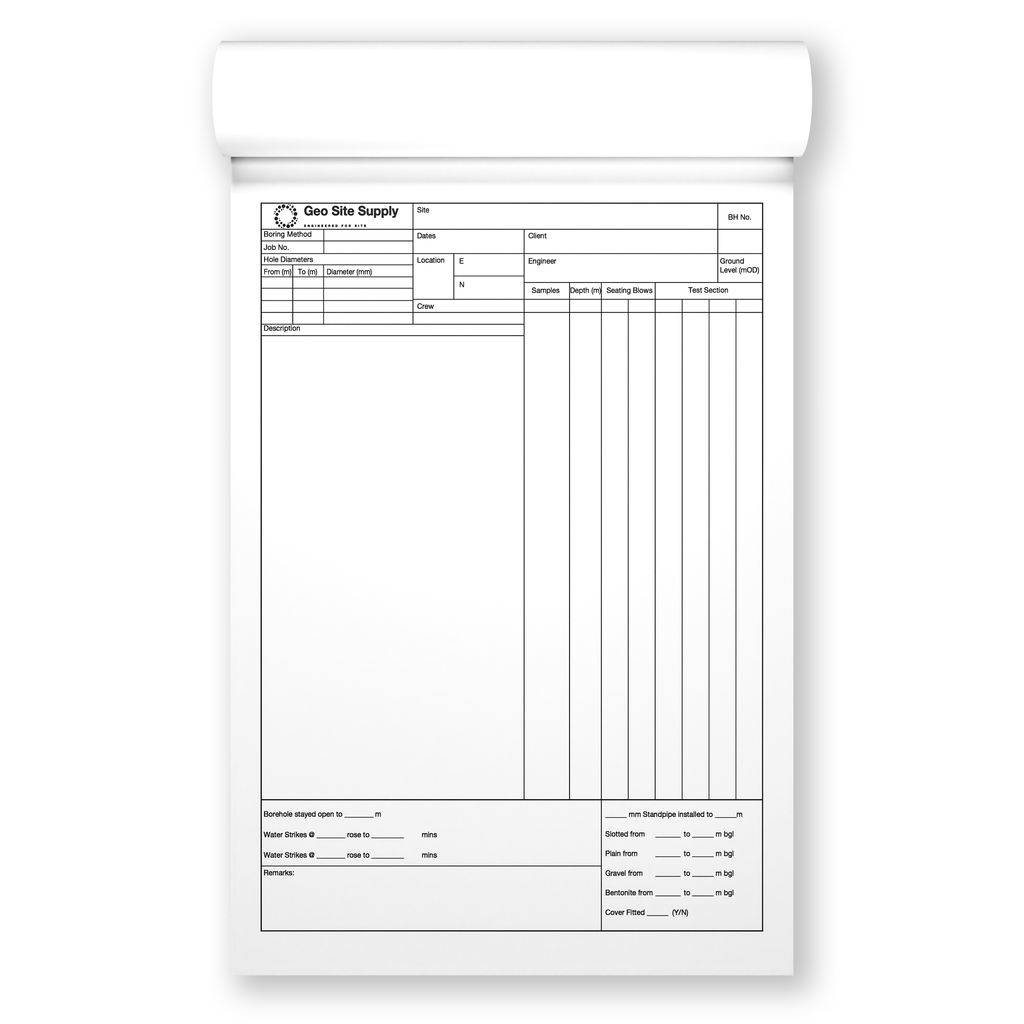 Bulk pack of 10 A4 NCR triplicate drilling log books for site investigation team supply