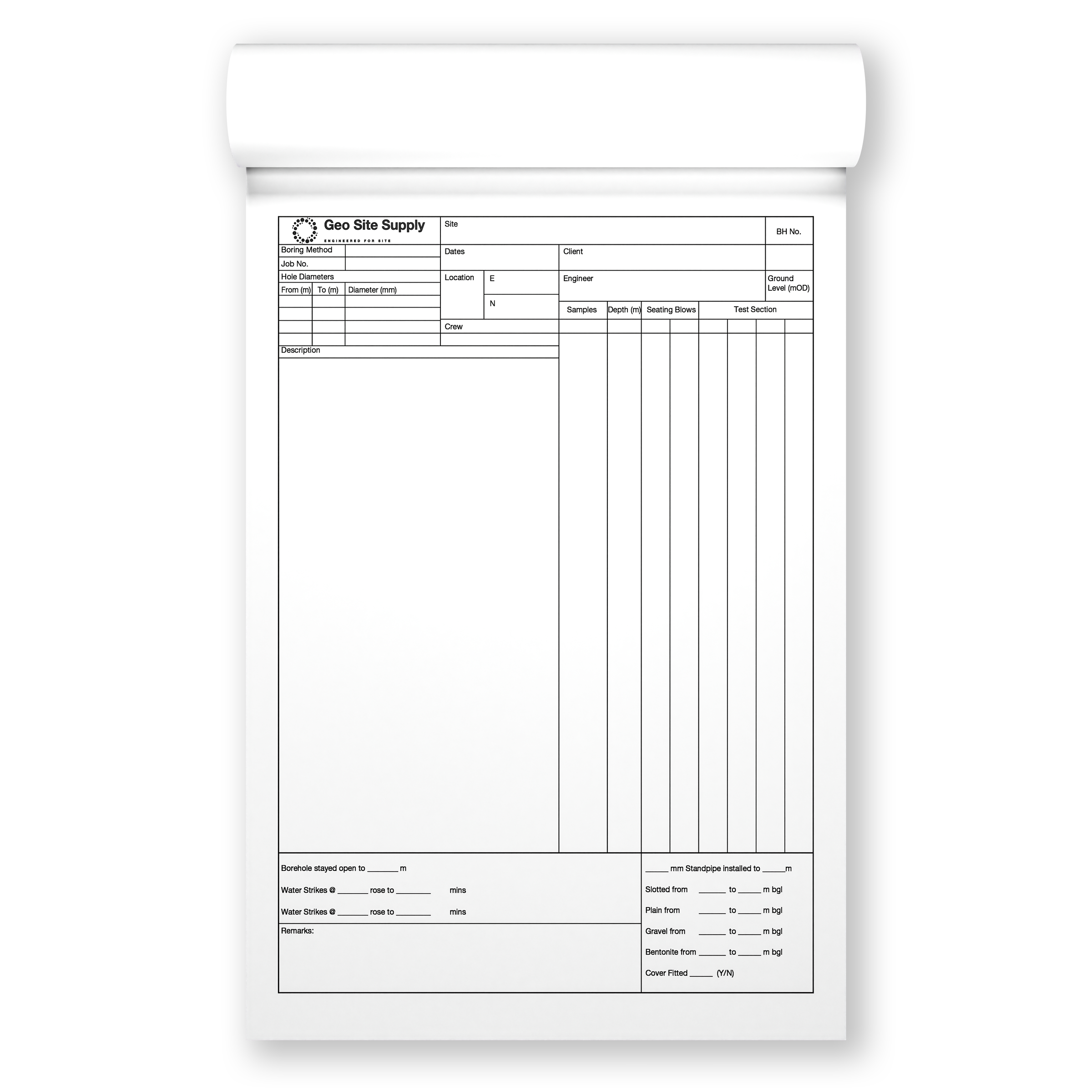 Bulk pack of 10 A4 NCR triplicate drilling log books for site investigation team supply